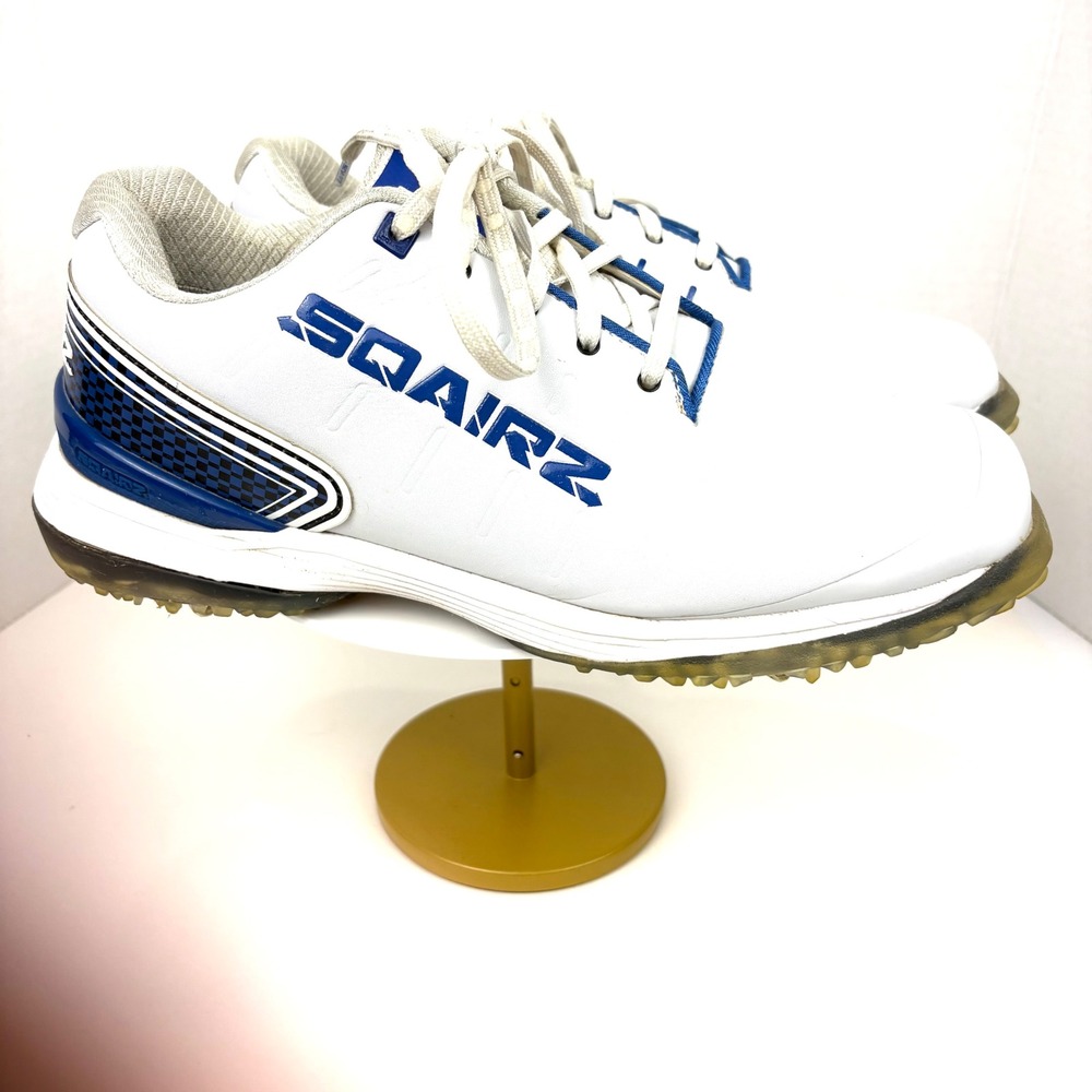 SQAIRZ Speed Mens Golf Shoes White Blue Spiked Square Toe Size 9 Performance